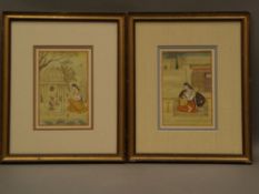 Pair of Indian miniatures - gouache on paper, approx 16x10,5cm, framed under glass    Starting