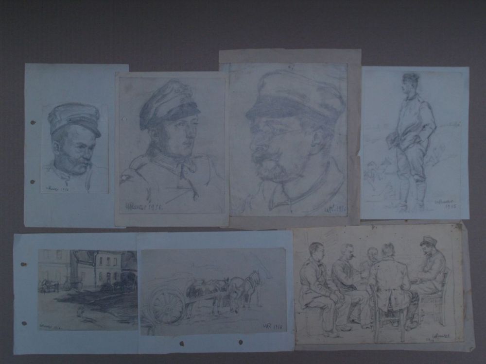 Runze, Wilhelm (1887-Frankfurt-1973) - 19 soldier drawings (WWII), pencil/crayon, signed and dated