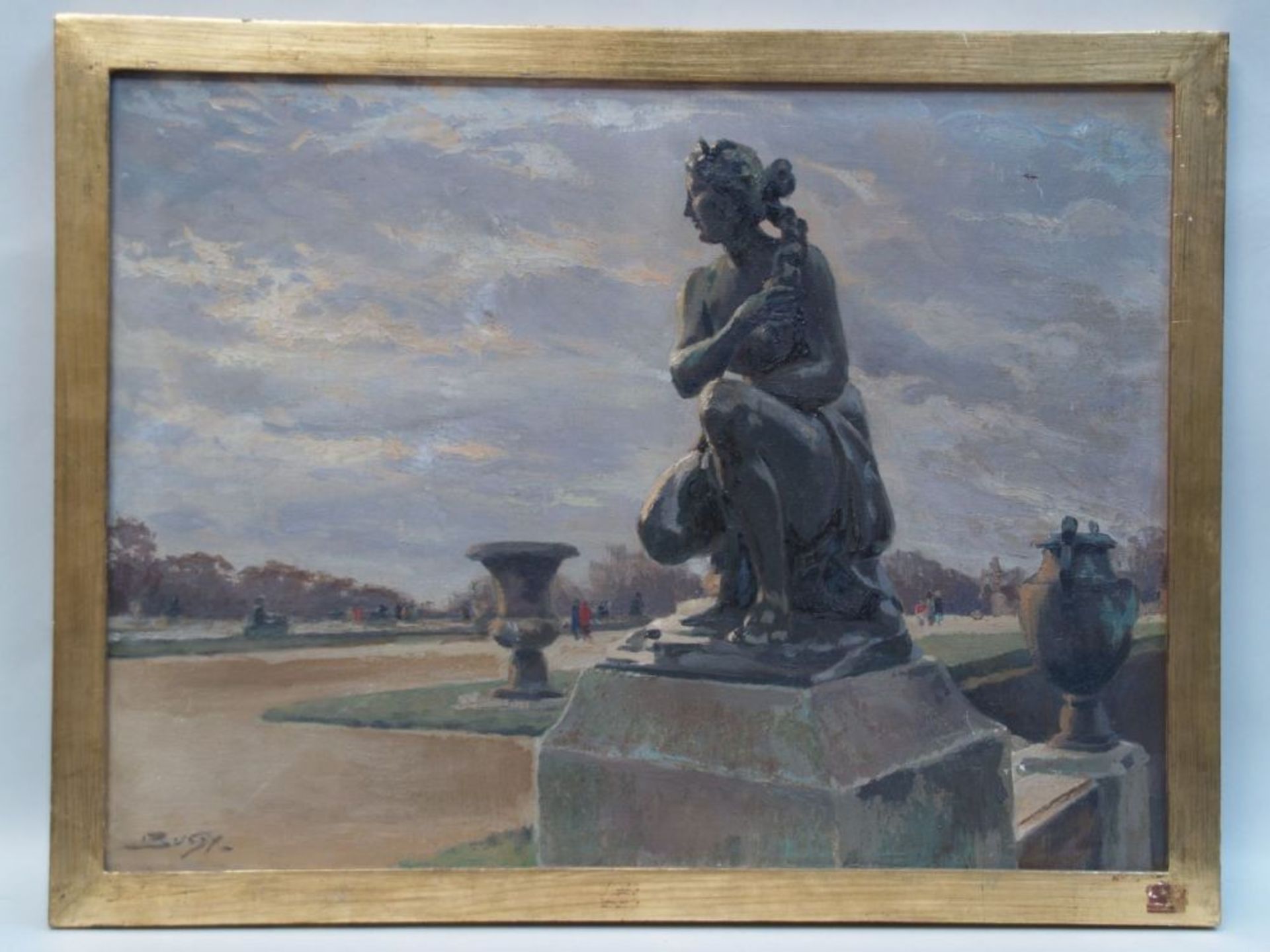 Bussy - ''Venus accroupie'' by Antoine Coysevox in the park of Versailles, oil on canvas, signed