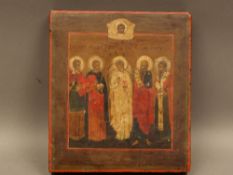 Icon - Russia 19th century, Archangel and Saints, Tempera on wood, approx 17x15,5cm.    Starting