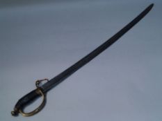 Saber - probably beg. 19th century. Fullers on both sides blade, horn handle with brass strap,