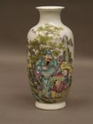 Rouleau Vase - China, 20th century,  multi-figure landscape finely painted in enamel colors, on
