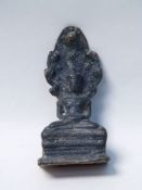 Naga Buddha - Khmer type, miniature bronze of Buddha with Dhyana Mudra seated on the seven-headed