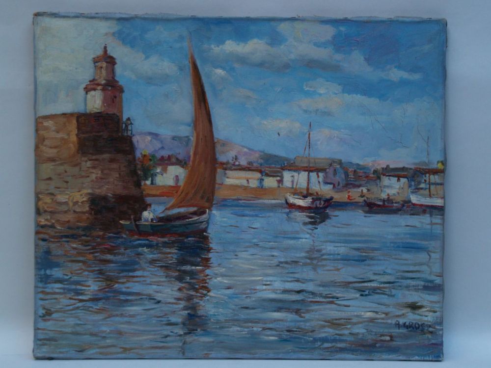 Grosz, August Ignatz 1847-1917 - Southern Harbour, Oil / canvas, signed, approx 50x60cm