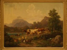 Monogrammist LR 19th century. - Livestock buoyancy before Alps, oil / canvas, monogrammed lower