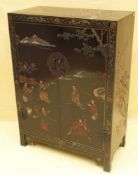 Side cabinet - China, 20th century, wood, black lacquer cabinet decorated with beautiful ladies