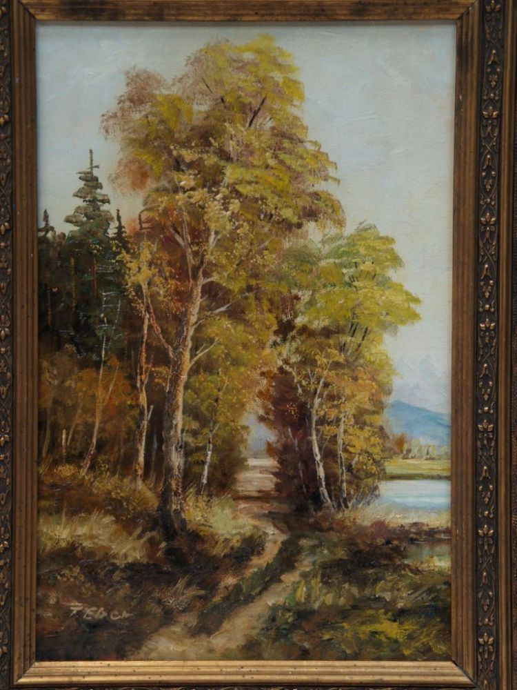 Eber, F. mid-20th century. - Walk on the lake, oil / wood, signed, approx 36x24cm, frame    Starting