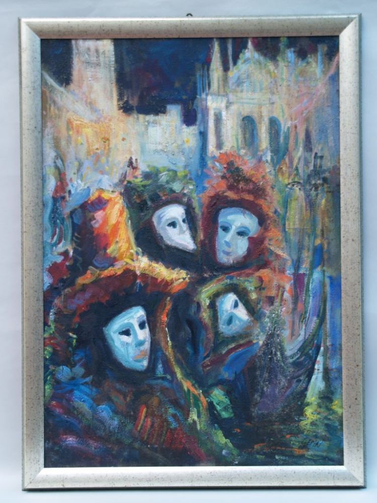 Gepin - Carnival in Piazza San Marco, oil on canvas, signed lower right, c.100x70cm, with Framing