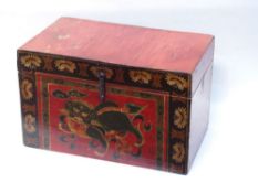 Painted Chest - China, older,wooden chest, veneer inside, painted,locking latch, metal fitting