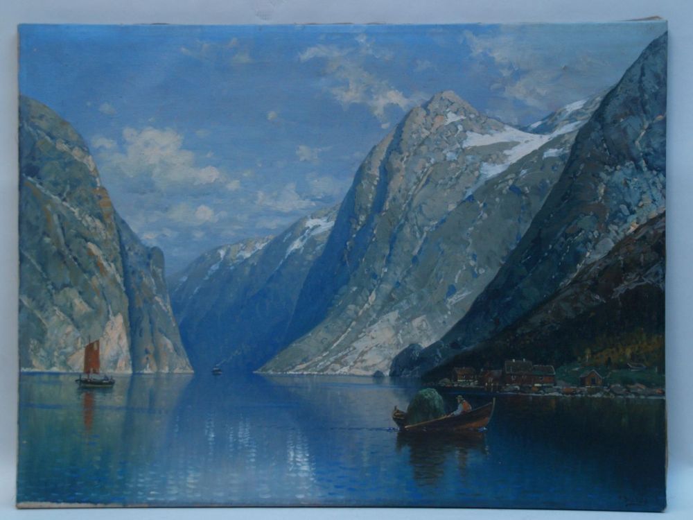 Bertold, Carl 1870 -? - Norwegian Fjord in summer, oil / Leinwqand, signed, approx 60x80cm