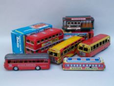Mixed Lot Metal Toys - 6 pcs,various buses, i.a. Cable Car San Francisco, Deutsche Bundesbahn(German
