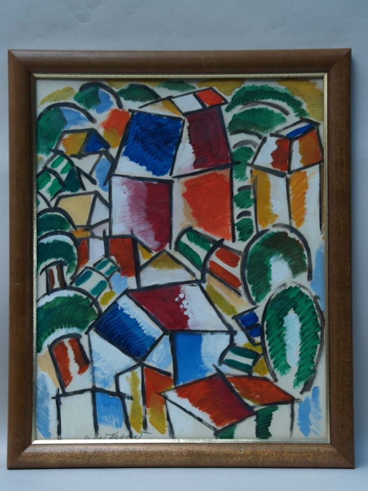 Unknown - Expressive Landscape, oil on paper, signed lower left, framed under glass, c.49x39, 5cm