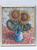 Menner, Willi (1913-Bad Vilbel-1989) - Sunflowers in a Vase, mixed media on canvas, on verso