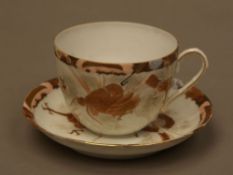 Large Porcelain Cup and Saucer - Japan, with golden dragon pattern and ornamental borders, bottom