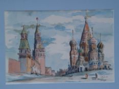 Russian Monogrammist - Moscow, Red Square, watercolor / pen, monog, inscribed and dated 1984, approx