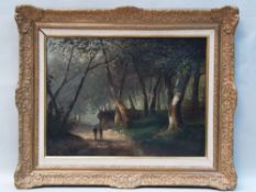 Unknown 19th century. - Walkers in the forest, oil / canvas, signed lower right indistinctly, approx