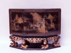 Small Chinese Qing Dynasty Lacquer Gilt Wood Shrine Stand - China, late 19th century, two-piece,