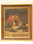 Busciolano, Vincenzo 1851 - Old Italian couple at the table with a wine bottle, oil / canvas, ca.