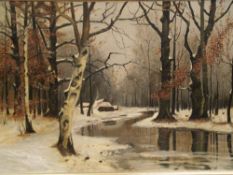 Unknown -Mid-20th century - Winter forest, oil on canvas, c.54x80cm, canvas damages,repaired(patched