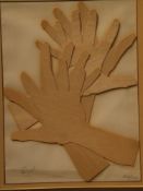 Unknown - Hands, collage, wood on paper, signed in lead and num.149 / 400,backing paper sheet with