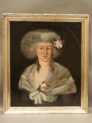 Unknown 18th century. - Portrait of a lady, oil / canvas, relined, approx 72x60cm, frame Top of Form