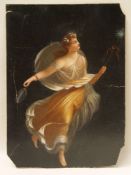 Floating Maenad with Thyrsus and Tympanum - fine oil painting on cardboard, possibly 1st half of the