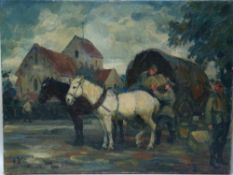 Wolf, George (1882-1962) - Army Transport in WWI, oil on canvas, signed lower left and dated 1916,