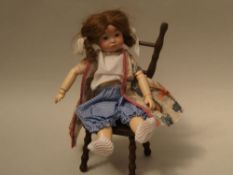 Bisque Socket Head Doll  - signed ''EMB 3/89''(Simon & Halbig?), brown eyes, painted lashes, body
