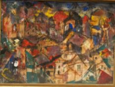 Unknown early 20th century. - Abstract composition with houses, oil / canvas / board, approx 11,