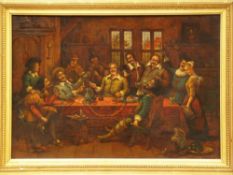 Anonymous 19.Jhdt.- Baroque dinner party, oil / canvas on wood, approx 31x43cm, Framing