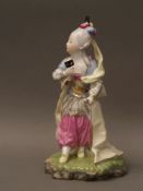 Hoechst Porcelain Figur of a Lady in 18th Century Costume ''à la Turque'' - blue wheel mark, 20th