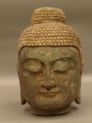 Head of Buddha - cast stone, dark patinated , H.ca.31cm    Starting price: 80    Buddha-Kopf -