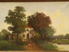 Weger, Hermann (1910-1983) - Homestead on a lake, oil on canvas, signed lower left, c.40x60cm,