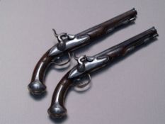 Pair of dueling pistols - 18th century, probably Paris, percussion, lock spring works, round