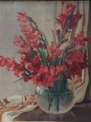 Unknown - Gladiolus in vase, oil  on canvas, illegibly signed lower right, c.67x 61cm, frame