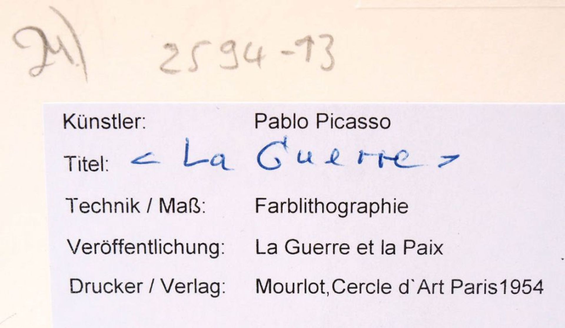 Picasso Pablo, 1881 - 1973 Farblithographie, bet. "La Guerre", Mourlot, Paris 1954. Blattgröße - Bild 5 aus 5