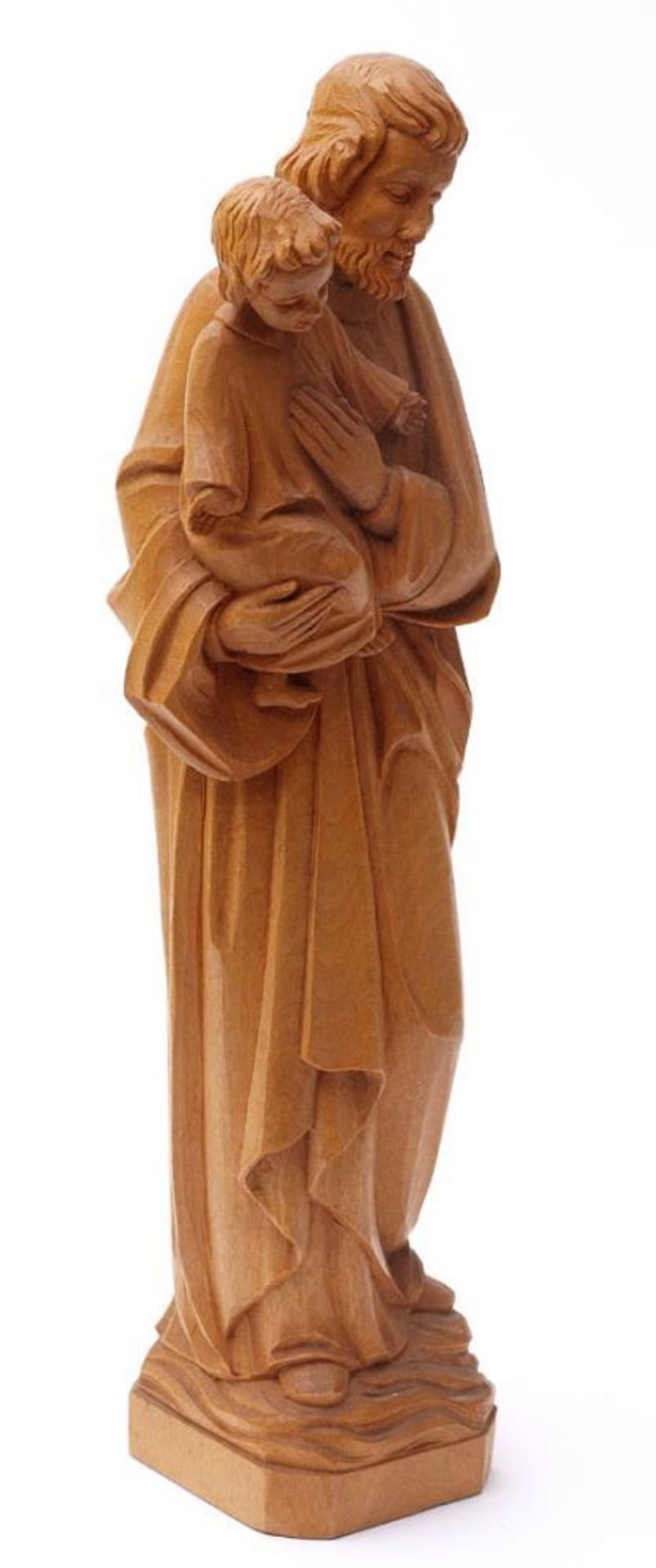 Holzfigur Hl. Joseph mit Jesuskind. Lindenholz, vollrund geschnitzt. H.32cm. - Bild 3 aus 3