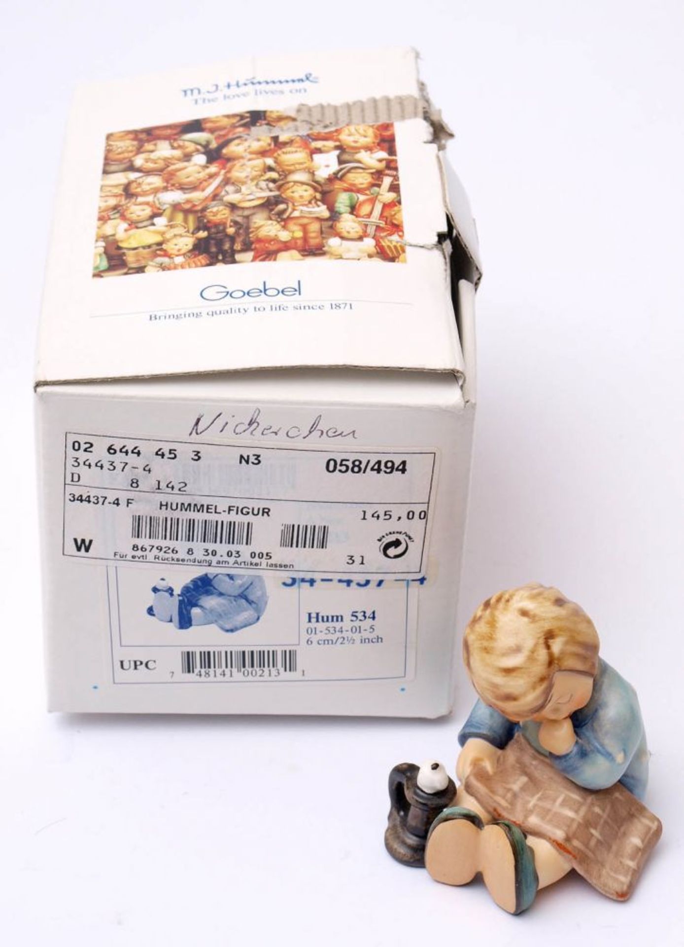 Hummel-Figur, Goebel "Nickerchen", Modellnr.534 aus dem Jahr 1988. H.6cm. Im Originalkarton. - Bild 3 aus 3