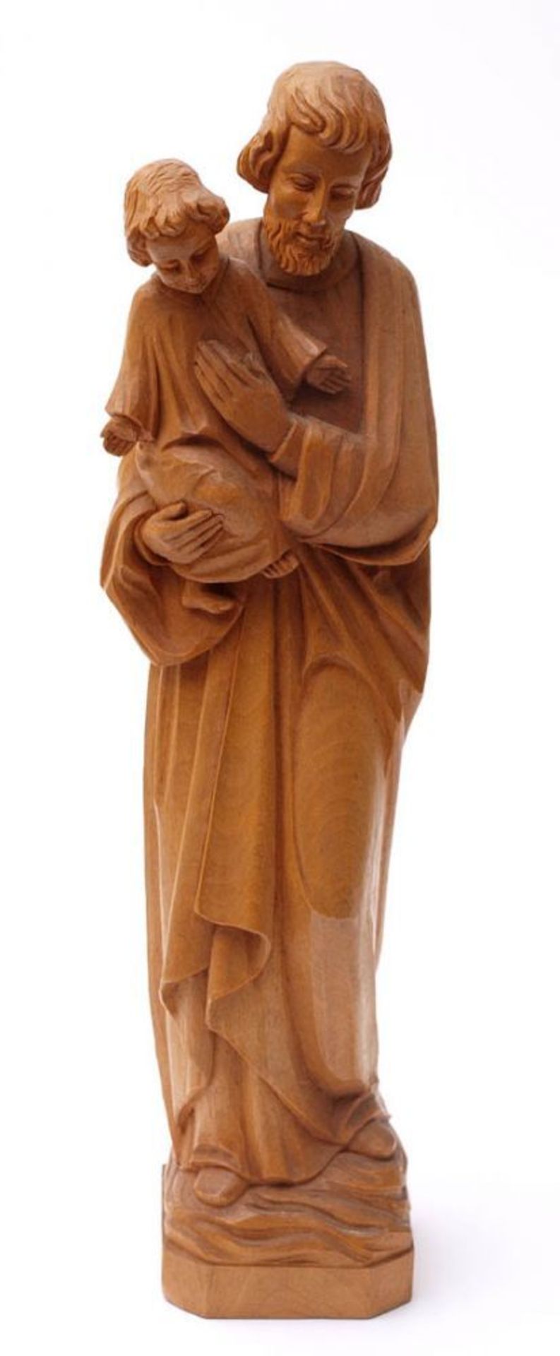 Holzfigur Hl. Joseph mit Jesuskind. Lindenholz, vollrund geschnitzt. H.32cm.
