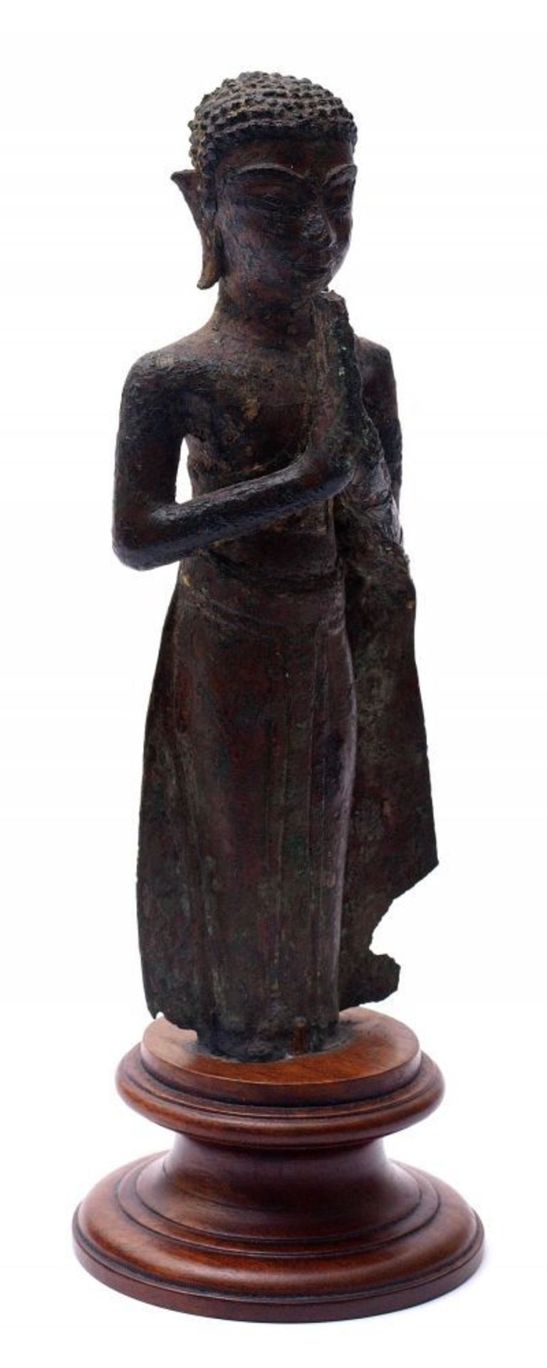 Buddhafigur, Burma, wohl 18./19.Jhdt. Stehend, die Hände zum Gebet gefaltet. Bodenfund. Bronze mit - Bild 3 aus 4