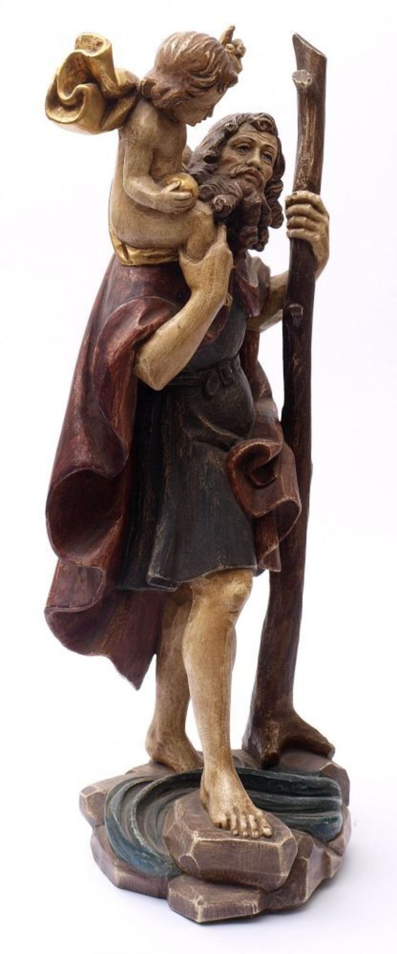 Hl. Christophorus Auf naturalistischem Sockel vollrund geschnitzte Gestalt des Heiligen, das - Bild 4 aus 5