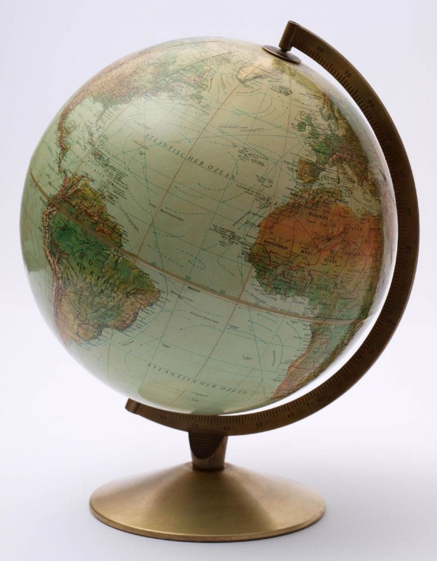 Reliefglobus, Modell "Scan-Globe" Messingne Gradeinteilung. H.41cm.