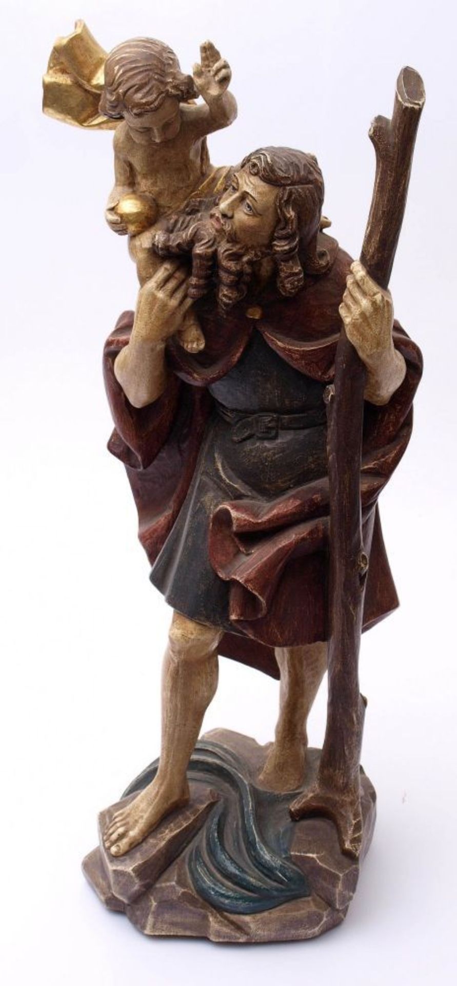 Hl. Christophorus Auf naturalistischem Sockel vollrund geschnitzte Gestalt des Heiligen, das - Bild 3 aus 5
