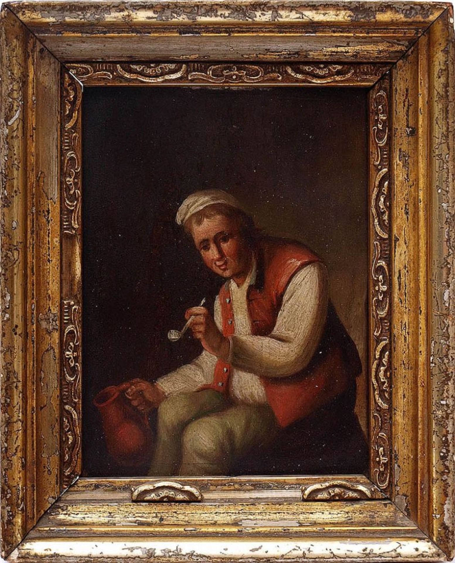 Portraitist, 18./19.Jhdt. Dreiviertelsportrait eines Bauern mit Zipfelmütze und Tonpfeife, in der