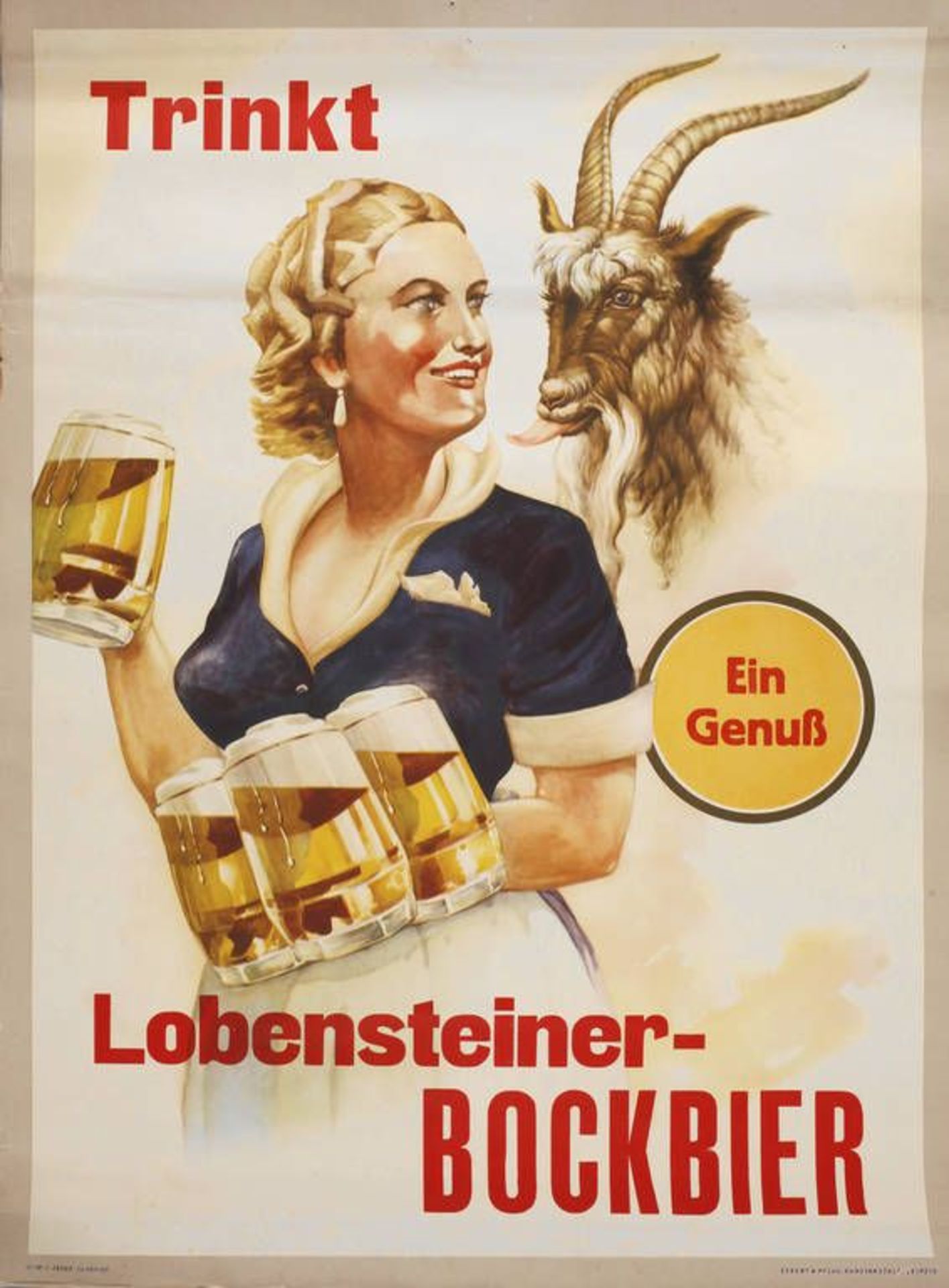 Werbeplakat Lobensteiner Bockbier  um 1930, Herst. Eckert & Pflug Kunstanstalt Leipzig, num. 18.2.