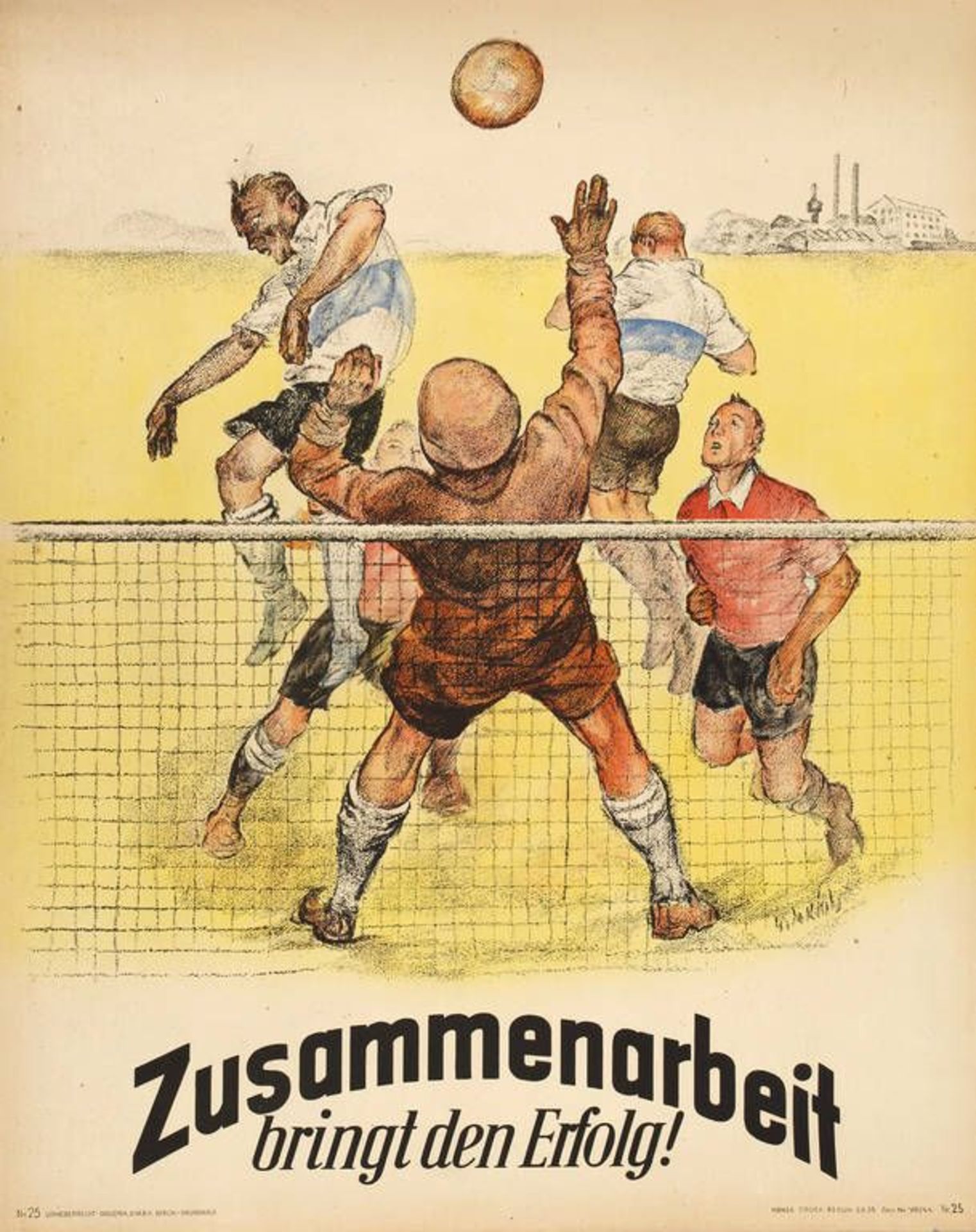 Plakat Zusammenarbeit  1960er Jahre, undeutlich sign., Farblithographie auf Papier, Druckvermerk