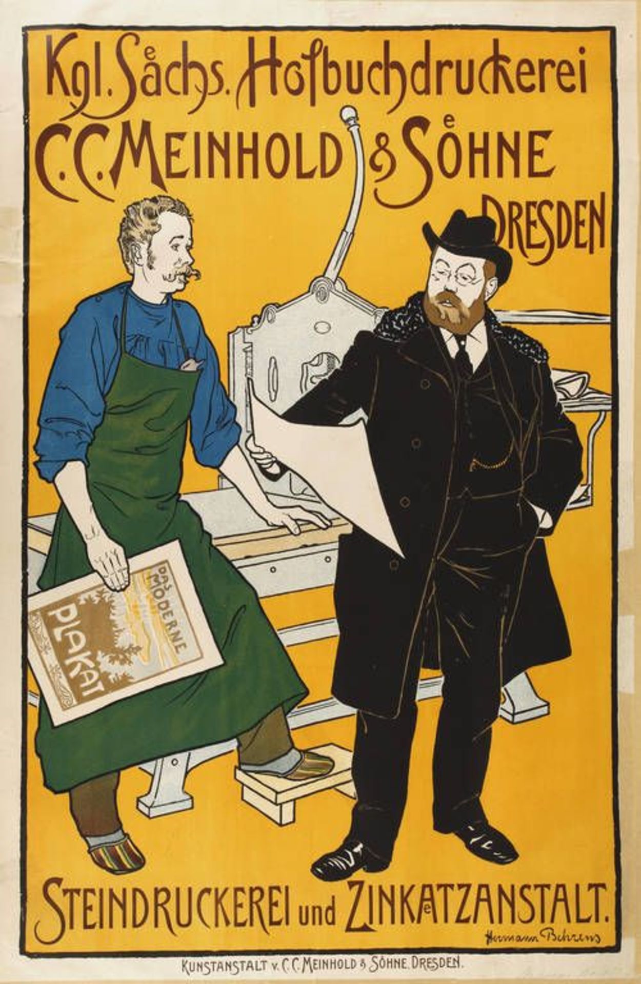 Jugendstilplakat Meinhold Dresden  Entwurf 1897, sign. Hermann Behrends, Herst. C.C. Meinhold &