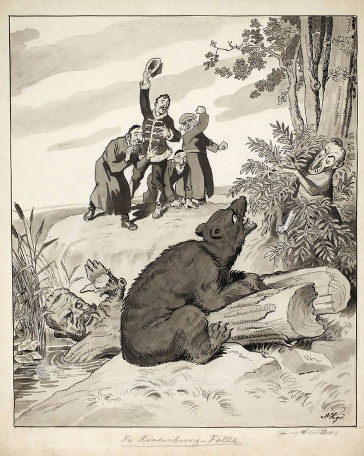 Arthur Krüger, "Die Hindenburgfalle"  politische Karikatur nach einem Illustrationsmotiv von Wilhelm