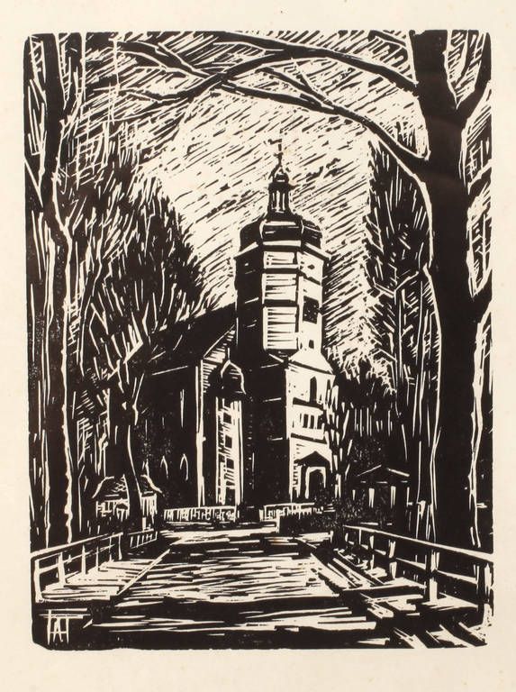 Albert Herold, Salvatorkirche Kürbitz  Blick über die alte Elsterbrücke zur barocken