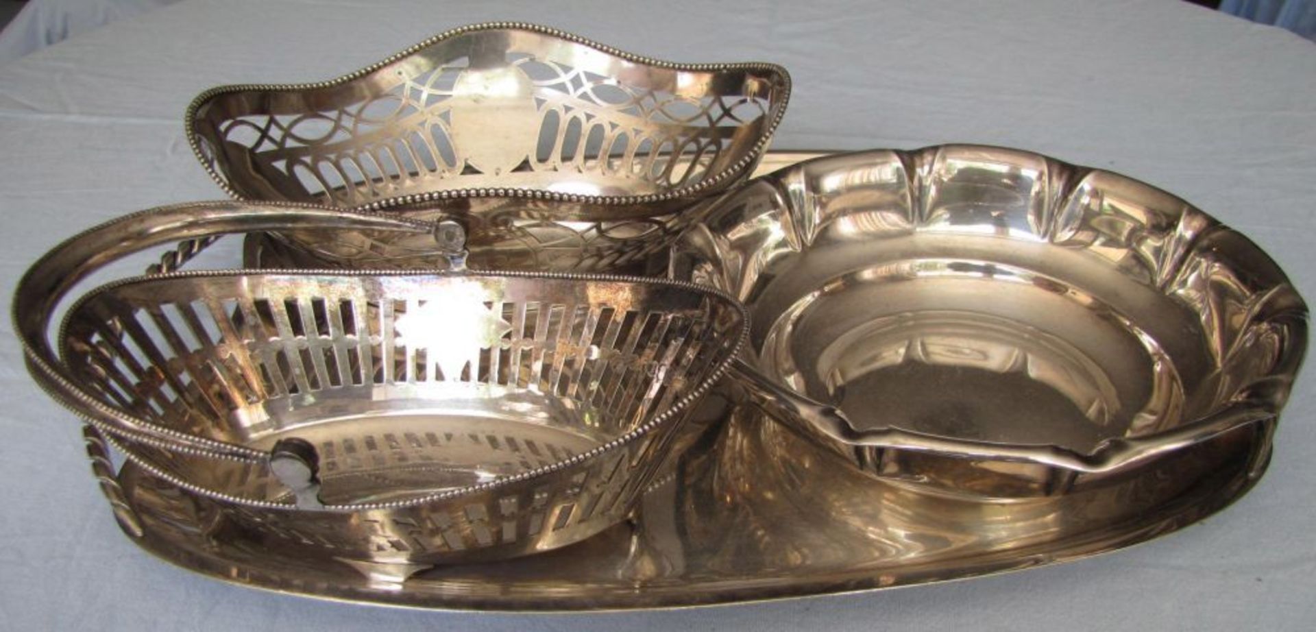 Three cups and a tray. Silver. Hallmarks.  Up to 36 cm. Marked and hallmarked. Some 925, some